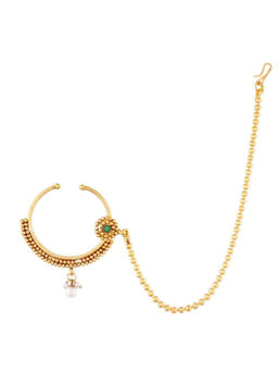 Peora - Gold Plated Nose Ring & Pearl Chain-PF37NL09G