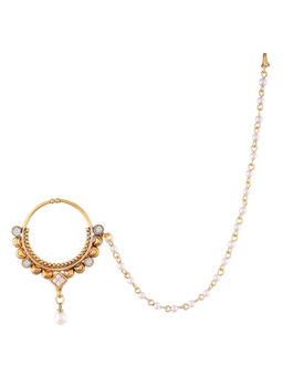 Peora - Gold Plated Nose Ring & Pearl Chain-PF37NL11
