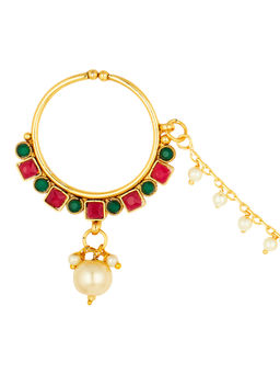 Peora - Traditional Gold Plated Beautiful Nose Ring Nathiya & Long Chain Bridal Jewellery-PF37NL23RG