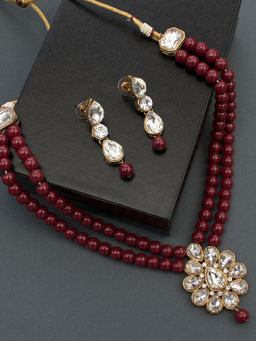 Peora - Kundan Faux Pearl Long Jewellery Necklace Set-PF37NML140M