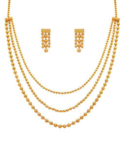 Peora - Gold Plated Multi Strands Necklace & Earrings-PF37NMS141