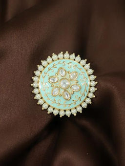 Peora - Gold Plated Mint Meenakari Kundan Pearl Round Adjustable Finger Ring - PF37R170MNT
