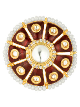 Peora - TraditionalGold Plated Maroon Kundan & Pearl Ring-PF37R3M