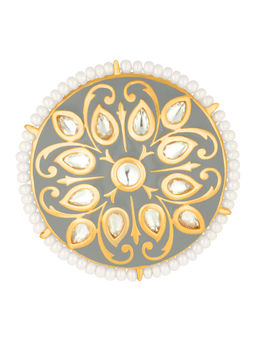 Peora - TraditionalGold Plated Grey Kundan Ring-PF37R6GRY