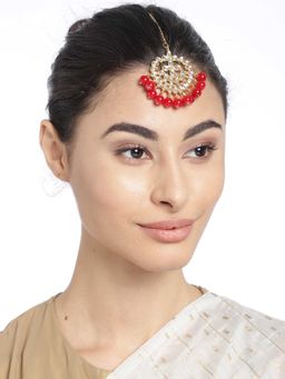 Peora - Gold Plated Kundan Pearl Maang Tikka Wedding Indian Traditional Jewellery-PF37T7058R