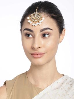 Peora - Gold Plated Kundan Pearl Maang Tikka Wedding Indian Traditional Jewellery-PF37T7058W