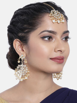Peora - Gold Plated Kundan Faux Pearl Chandbali Earring Maang Tikka Jewellery SetPF37TE2022W