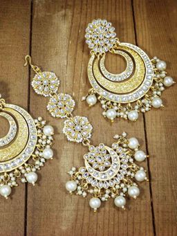 Peora - Gold Finish Kundan Chandbali Earring Maang Tikka Traditional Jewellery Set-PF37TE2860W