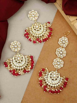 Peora - Gold Plated Traditional Kundan Maroon Chandbali Earrings Jewellery - PF37TE2911M