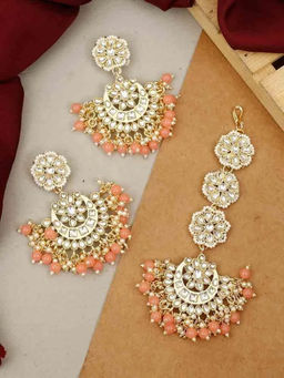 Peora - Gold Plated Traditional Kundan Peach Chandbali Earrings Jewellery- PF37TE2911PE