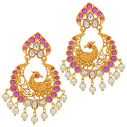 Peora - Indian JewelleryMatte Gold Finish Diamond Cut Cz Pearl Chandbali Earrings -PF42EAE189M