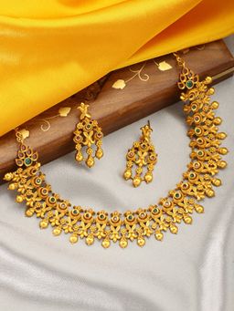 Peora - Gold Plated Antique Multi Design Necklace Earring Jewellery Set -PF42NAN499RG