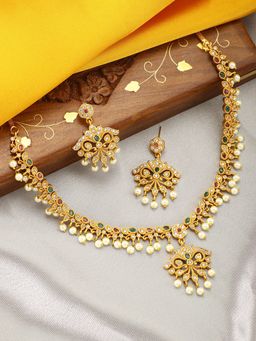 Peora - Gold Plated Cubic Zirconia Necklace Earring Jewellery Set -PF42NATN26MG