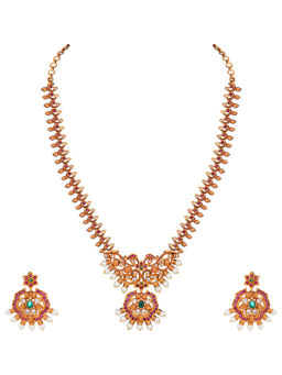 Peora - Gold Plated Pearl Floral Necklace & Earring-PF42NFN498