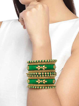 Peora - Traditional Gold Plated Wedding Chura Chuda Bangles Set Jewellery - Green-Pack of 2