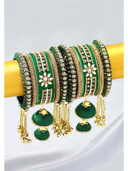 Peora - Velvet Matching Kundan Floral Silk Thread Chura Bangle Set-PF51B16G