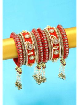 Peora - Velvet Matching Kundan Floral Silk Thread Chura Bangle Set-PF51B17R