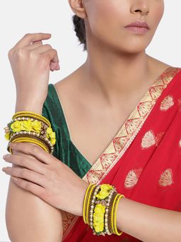Peora - Designer Silk Thread Matching Golden Rose Flowers Bangle Set (Size - 2.6) (PF51B22Y)