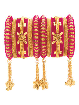 Peora - Gold Plated Rani Pink Velvet Kundan Silk Thread Chuda Bangle (Set of 2)-PF51B23RP