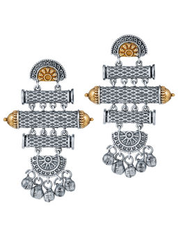 Peora - Dual Tone Oxidised Dangle Designer Earrings-PF55E03