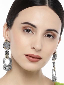 Peora - Tribal Oxidised Silver Black Long Dangle Earrings Jewellery for Women Girls-PF55E135BL
