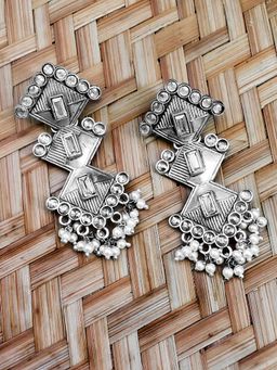 Peora - Traditional Oxidised Silver Plated Crystal Drop Earrings Jewellery-PF55E145W