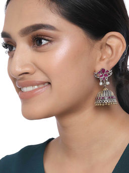 Peora - Beautiful Indian Traditional German Silver Dual Tone Jhumki Earring Jewellery-PF55E82R