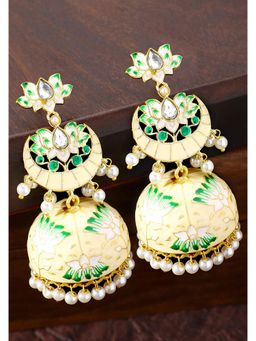Peora - Traditional Brass And Kundan Jhumki Earrings Jewellery-PF66E01CRM