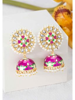 Peora - Traditional Enamel Handcrafted Gold Plated Kundan Jhumki Earrings Jewellery-PF66E02P