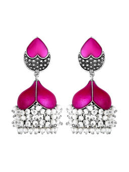 Peora - Jaipur Mart Silver Oxidised Beads Heart Shape Jhumki Jhumka Earrings-PF66E12RP