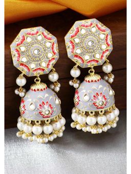 Peora - Traditional Jewellery Gold Plated Meenakari Handcrafted Jhumka Jhumki Earrings-PF66E29GRY