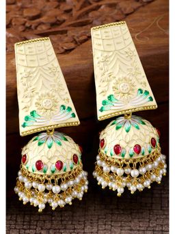 Peora - Traditional Gold Plated Enamel Meenakari Hand Painted Jhumki Earrings Jewellery-PF66E50CRM
