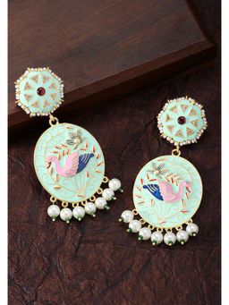 Peora - Gold Plated Indian Traditional Peacock Design Enamel Meenakari Work Earring Set-PF66E53MNT