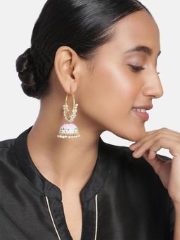 Peora - Gold Plated Bridal Meenakari Hoop Hanging Jhumka Earrings Jewellery-PF66E54P