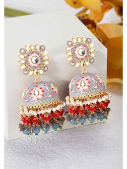 Peora - Gold Plated Enamel Meenakari Floral Kundan Pearl Jhumka Jhumki Earrings Jewellery-PF66E55GRY