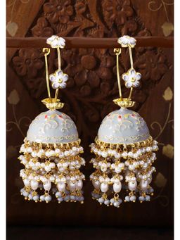 Peora - Gold Plated Meenakari Enamel Hoop Hanging Jhumki Jhumka Earrings Jewellery-PF66E63GRY