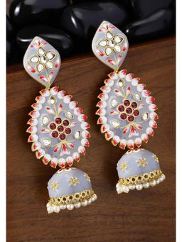 Peora - Fashion Enamel Meenakari Long Dangle Jhumka Earrings Traditional Jewellery-PF66E65GRY