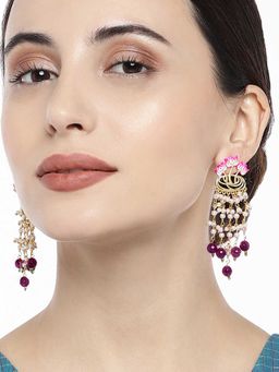 Peora - Lotus Enamel Meenakari Work Dangle Drop Earrings Jewellery for Women Girls-PF66E68PK