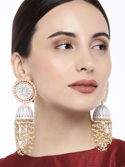 Peora - Ethnic Meenakari Work Long Pearl Hanging Jhumka Jhumki Earrings Jewellery-PF66E70SB