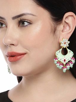 Peora - Gold Plated Mint Hand Painted Enamel Meenakari Dangle Drop Earrings Jewellery-PF66E72MNT