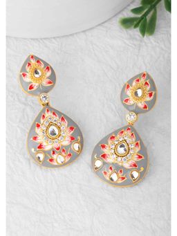 Peora - Traditional Enamel Kundan Drop Earrings Jewellery Set-PF66E87GRY
