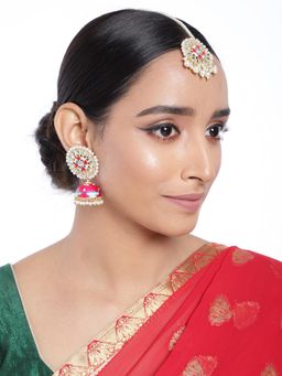 Peora - Handcrafted Meenakari Jhumki Earrings & Maang Tikka Traditional Jewellery Set-PF66ET04RP