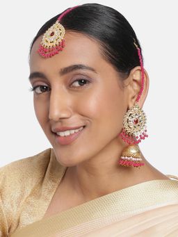 Peora - Gold Plated Jhumki Earrings with Maang Tikka Jewellery Set for Women-PF66ET06RP