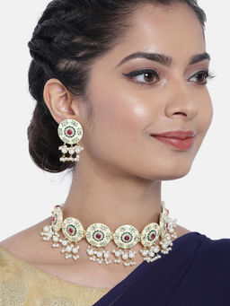 Peora - Original Handcrafted Enamel Meenakri Choker Necklace with Earrings Jewellery PF66N04CRM