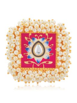 Peora - Traditional Handcrafted Rani Pink Enamel Meenakari Pearl Adjustable Ring-PF66R07RP