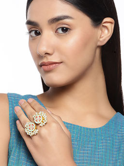 Peora - 18K Traditional Gold Jewellery Enamel Meenakari Handwork Ring For Women Girls-PF66R11MNT