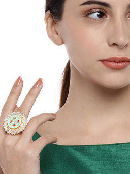 Peora - Hand Painted Mint Enamel Meenakari Adjustable Finger Ring Jewellery(Mint)-PF66R12MNT