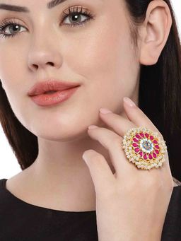 Peora - Enamel Meenakari Baby Pearl Studded Adjustable Finger Ring Jewellery-PF66R13R