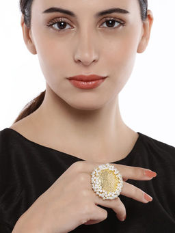 Peora - Collection Gold Plated Green Hand Work Baby Pearl Round Finger Ring Jewellery-PF66R17G