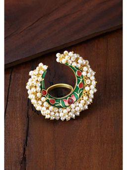 Peora - Traditional Pearl Meenakari Hand Painted Baby Pearl Moon Shape Ring Jewellery-PF66R18G